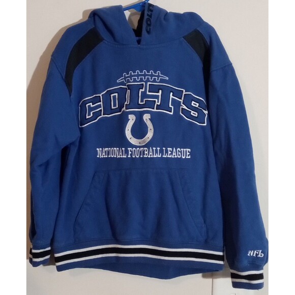 VTG NFL Colts Youth Hoodie Blue Medium 8/10 Retro Football Pullover Sweatshirt - Picture 1 of 5